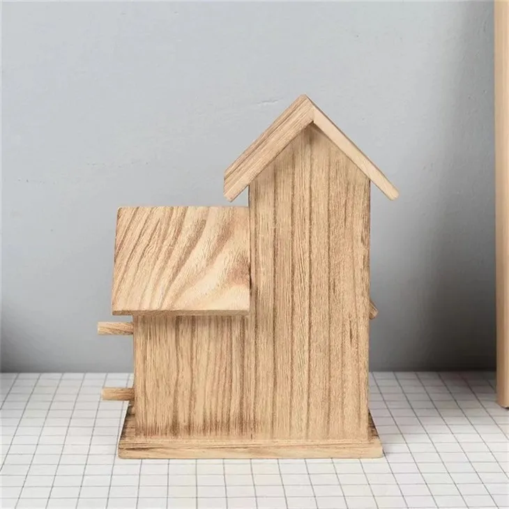 Wooden Birdhouse With Three Room